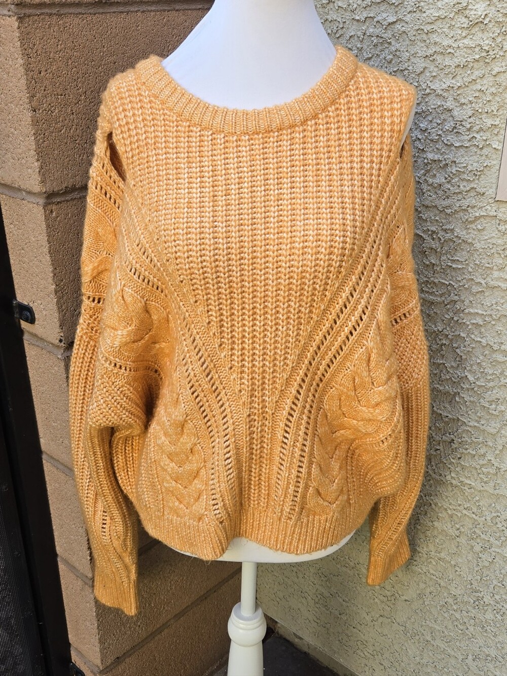 Express Cozy Cable Knit Sweater - Mustard Yellow